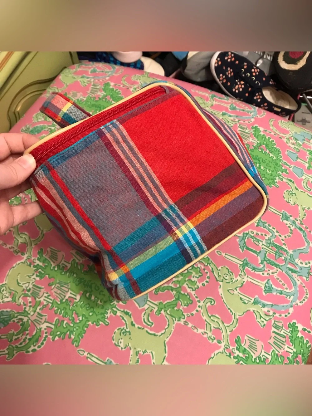 Vintage Lauren Ralph Lauren red and blue plaid toiletry bag